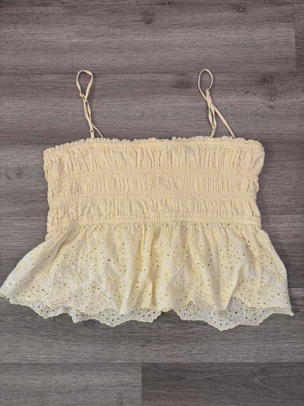 American Eagle Outfitters Yellow Smocked Eyelet Cami - Picture 2 of 5